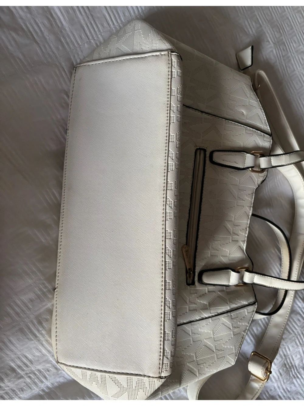 Michael Kors Cream MK Logo Tote with Gold-Tone Medallion